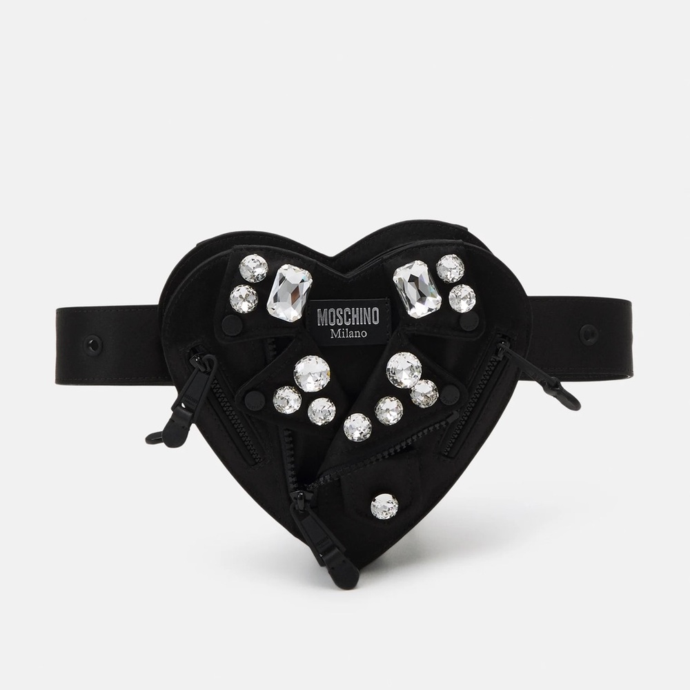 MOSCHINO
Heart Biker Crystal Embellished Satin Belt Bag